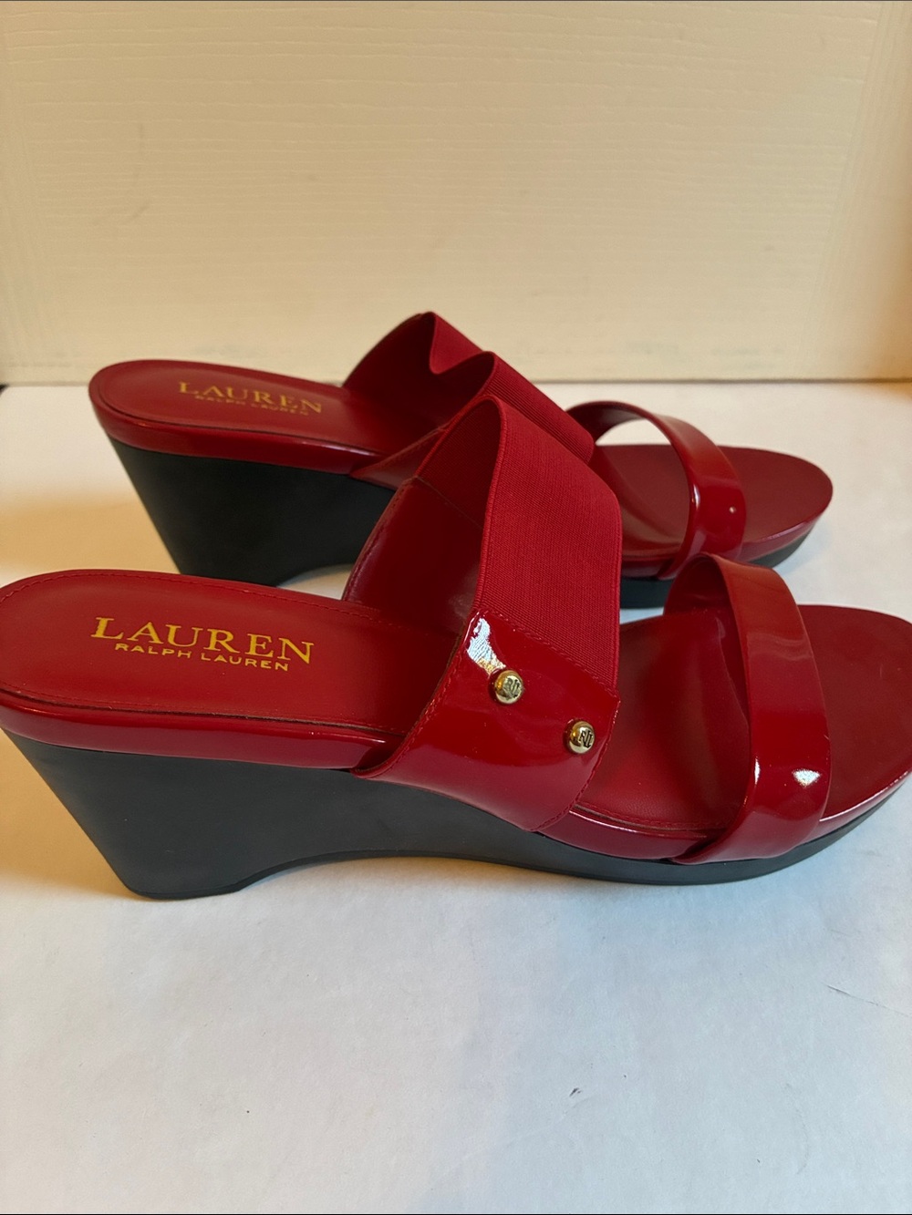 Ralph Lauren Rhianna Red Patent Platform Wedge Sandal 9